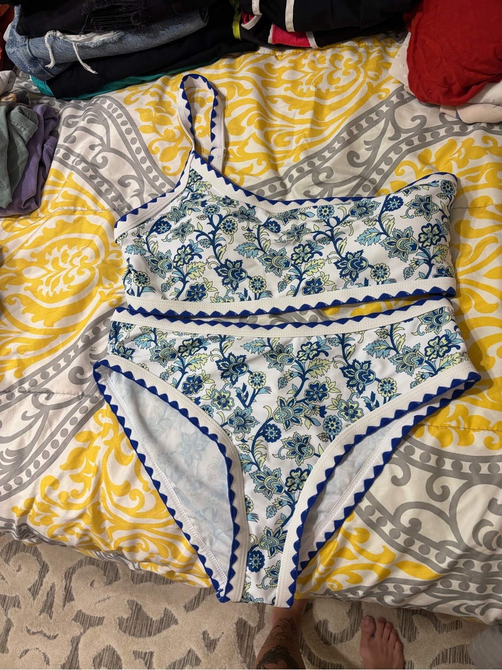 Amazon White Floral Bikini with Blue and Green Accents